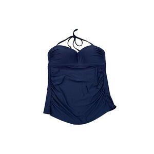 Athleta Molded Bandeau Tankini Top Halter Removable Straps Medium Navy